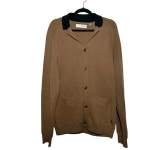 Ben Sherman Plectrum Men's Brown Cotton Wool Sweater with Black Collar- Medium